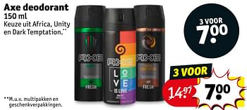 Promoties Axe deodorant - Axe - Geldig van 07/04/2020 tot 19/04/2020 bij Kruidvat