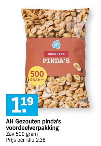 Promoties Ah gezouten pinda`s voordeelverpakking - Huismerk - Albert Heijn - Geldig van 06/04/2020 tot 13/04/2020 bij Albert Heijn