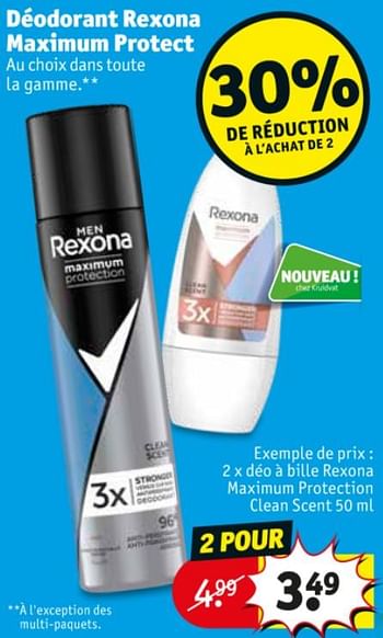 Promotions Déo à bille rexona maximum protection clean scent - Rexona - Valide de 07/04/2020 à 19/04/2020 chez Kruidvat