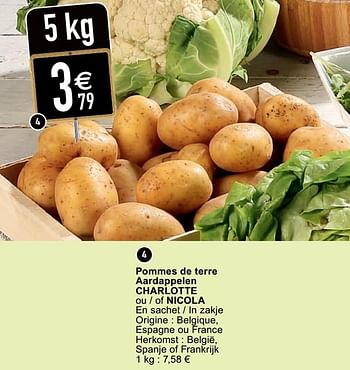 Promotions Pommes de terre aardappelen charlotte ou - of nicola - Produit maison - Cora - Valide de 07/04/2020 à 11/04/2020 chez Cora
