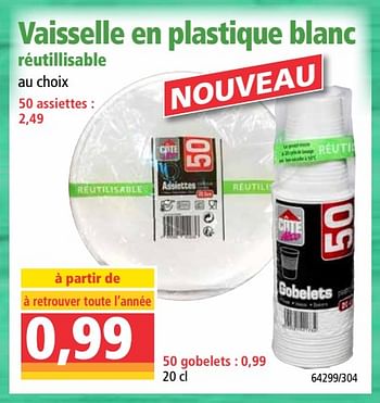 Promotions Vaisselle en plastique blanc réutillisable - Produit Maison - Norma - Valide de 07/04/2020 à 13/04/2020 chez Norma