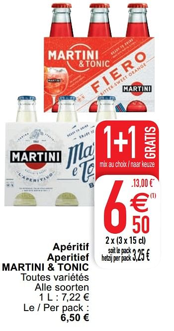 Promoties Apéritif aperitief martini + tonic - Martini - Geldig van 07/04/2020 tot 11/04/2020 bij Cora