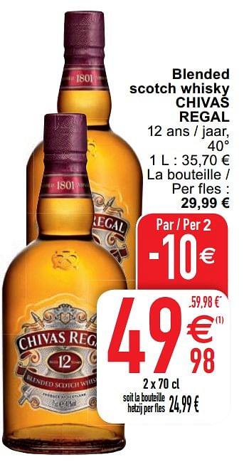 Promoties Blended scotch whisky chivas regal - Chivas Regal - Geldig van 07/04/2020 tot 11/04/2020 bij Cora