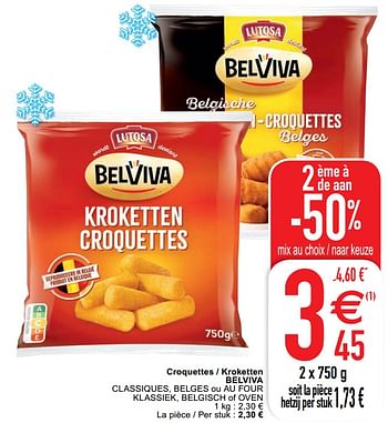 Promoties Croquettes - kroketten belviva classiques belges ou au four klassiek belgisch of oven - Lutosa - Geldig van 07/04/2020 tot 11/04/2020 bij Cora