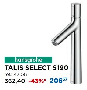 Promotions Talis select s190 robinets de lavabo rehaussés - Hansgrohe - Valide de 01/04/2020 à 30/04/2020 chez X2O