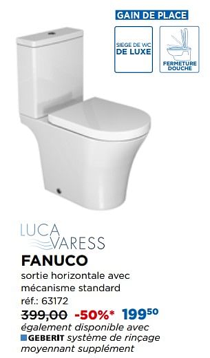 Promotions Smartflush toilettes à poser fanuco - Luca varess - Valide de 01/04/2020 à 30/04/2020 chez X2O