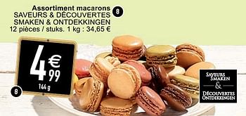 Promotions Assortiment macarons saveurs + découvertes smaken + ontdekkingen - Produit maison - Cora - Valide de 07/04/2020 à 11/04/2020 chez Cora