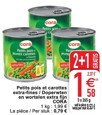 Promotions Petits pois et carottes extra- fines - doperwten en wortelen extra fijn cora - Produit maison - Cora - Valide de 07/04/2020 à 11/04/2020 chez Cora