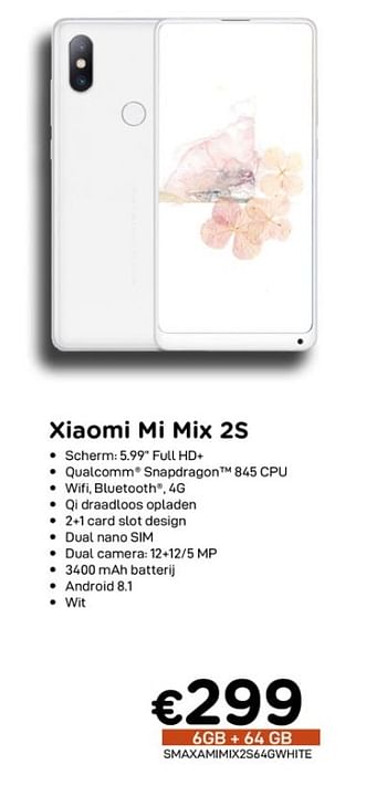 Promoties Xiaomi mi mix 2s - Xiaomi - Geldig van 04/04/2020 tot 30/04/2020 bij Compudeals