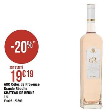 Promoties Aoc côtes de provence grande récolte château de berne - Rosé wijnen - Geldig van 05/04/2020 tot 19/04/2020 bij Super Casino