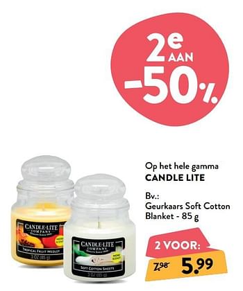 Promoties Geurkaars soft cotton blanket - Candle Lite - Geldig van 08/04/2020 tot 21/04/2020 bij DI