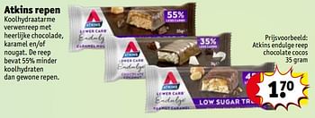 Promotions Atkins endulge reep chocolate cocos - Atkins - Valide de 13/04/2020 à 25/10/2020 chez Kruidvat