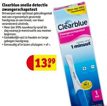 Promotions Clearblue snelle detectie zwangerschapstest - Clearblue - Valide de 13/04/2020 à 25/10/2020 chez Kruidvat