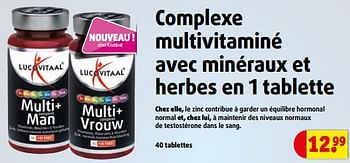 Promotions Complexe multivitaminé avec minéraux et herbes en 1 tablette - Lucovitaal - Valide de 13/04/2020 à 25/10/2020 chez Kruidvat