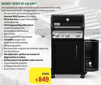 Promoties Weber spirit ep-335 gbs - Weber - Geldig van 08/04/2020 tot 30/06/2020 bij Horta
