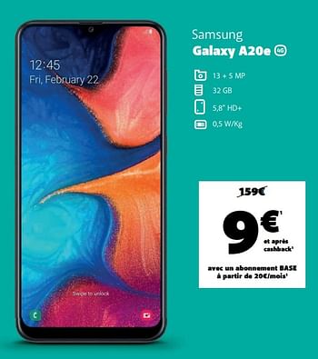 Promotions Samsung galaxy a20e - Samsung - Valide de 20/04/2020 à 09/05/2020 chez Base