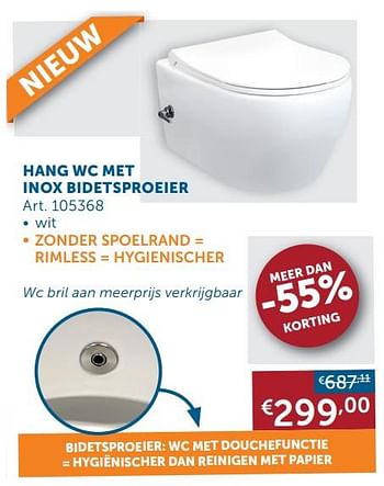 Promoties Hang wc met inox bidetsproeier - Huismerk - Zelfbouwmarkt - Geldig van 04/05/2020 tot 25/05/2020 bij Zelfbouwmarkt