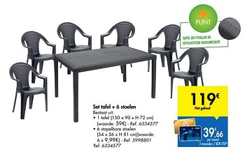 Promoties Set tafel + 6 stoelen - Huismerk - Carrefour  - Geldig van 31/03/2020 tot 30/06/2020 bij Carrefour