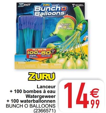 Promoties Lanceur + 100 bombes à eau watergeweer + 100 waterballonnen bunch o balloons - Zuru - Geldig van 05/05/2020 tot 30/06/2020 bij Cora