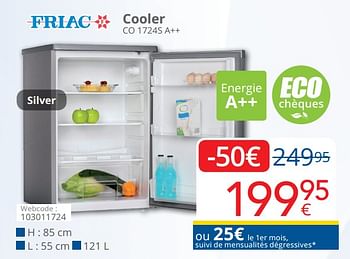 Promoties Friac cooler co 1724s a++ - Friac - Geldig van 01/05/2020 tot 31/05/2020 bij Eldi