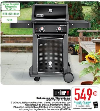 Promoties Barbecue au gaz - gasbarbecue spirit e-210 classic - Weber - Geldig van 05/05/2020 tot 30/06/2020 bij Cora