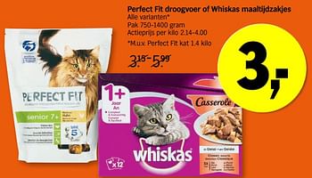 Promotions Perfect fit droogvoer of whiskas maaltijdzakjes - Whiskas - Valide de 04/05/2020 à 10/05/2020 chez Albert Heijn