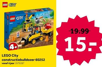 Promoties Lego city constructiebulldozer 60252 - Lego - Geldig van 02/05/2020 tot 17/05/2020 bij Intertoys