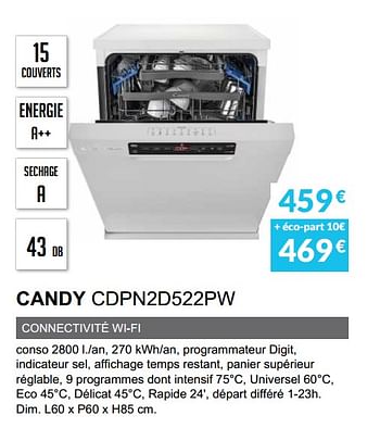 Promotions Lave-vaisselle candy cdpn2d522pw - Candy - Valide de 01/04/2020 à 30/09/2020 chez Copra