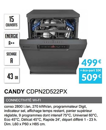 Promotions Lave-vaisselle candy cdpn2d522px - Candy - Valide de 01/04/2020 à 30/09/2020 chez Copra