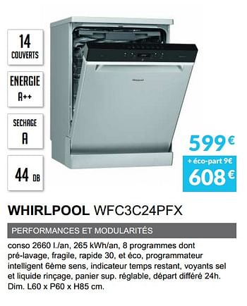 Promoties Lave-vaisselle whirlpool wfc3c24pfx - Whirlpool - Geldig van 01/04/2020 tot 30/09/2020 bij Copra