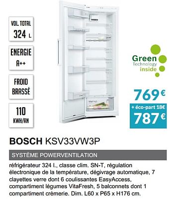 Promoties Réfrigérateur bosch ksv33vw3p - Bosch - Geldig van 01/04/2020 tot 30/09/2020 bij Copra