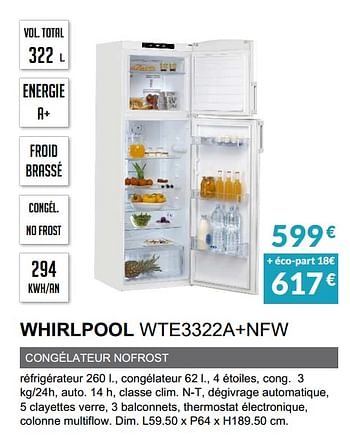 Promotions Réfrigérateur whirlpool wte3322a+nfw - Whirlpool - Valide de 01/04/2020 à 30/09/2020 chez Copra