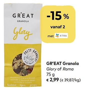 Promotions Gr`eat granola glory of roma - Gr'eat Granola - Valide de 06/05/2020 à 02/06/2020 chez Bioplanet