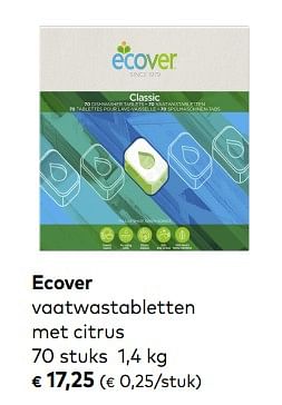 Promotions Ecover vaatwastabletten met citrus - Ecover - Valide de 06/05/2020 à 02/06/2020 chez Bioplanet
