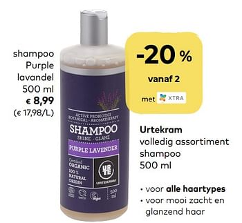 Promoties Urtekram volledig assortiment shampoo - Urtekram - Geldig van 06/05/2020 tot 02/06/2020 bij Bioplanet