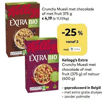 Promoties Kellogg`s extra crunchy muesli met chocolade of met fruit - Kellogg's - Geldig van 06/05/2020 tot 02/06/2020 bij Bioplanet