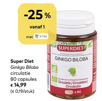 Promotions Super diet ginkgo biloba circulatie - Super Diet - Valide de 06/05/2020 à 02/06/2020 chez Bioplanet