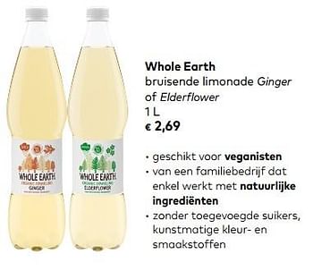 Promotions Whole earth bruisende limonade ginger of elderflower - Whole Earth - Valide de 06/05/2020 à 02/06/2020 chez Bioplanet