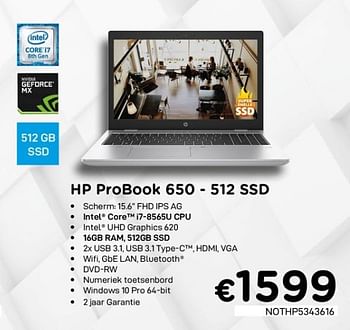 Promoties Hp probook 650 - 512 ssd - HP - Geldig van 04/05/2020 tot 31/05/2020 bij Compudeals