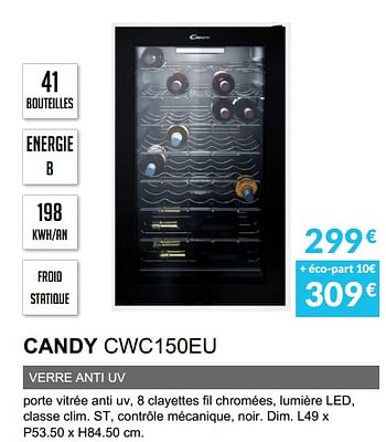 Promoties Cave à vin candy cwc150eu - Candy - Geldig van 01/04/2020 tot 30/09/2020 bij Copra