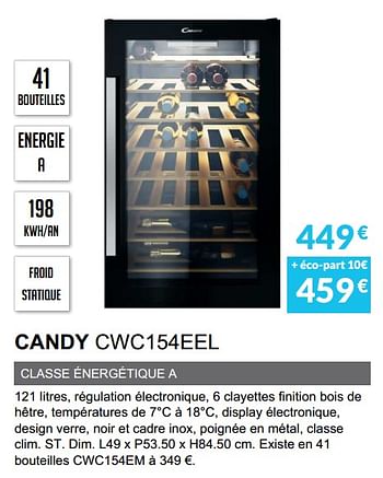 Promotions Cave à vin candy cwc154eel - Candy - Valide de 01/04/2020 à 30/09/2020 chez Copra