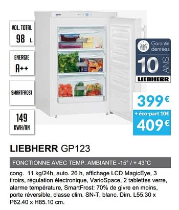 Promotions Congélateur liebherr gp123 - Liebherr - Valide de 01/04/2020 à 30/09/2020 chez Copra