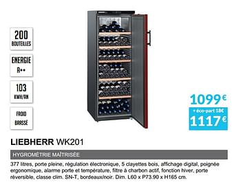 Promoties Cave à vin liebherr wk201 - Liebherr - Geldig van 01/04/2020 tot 30/09/2020 bij Copra