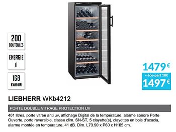 Promoties Cave à vin liebherr wkb4212 - Liebherr - Geldig van 01/04/2020 tot 30/09/2020 bij Copra