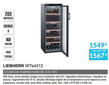 Promotions Cave à vin liebherr wtb4212 - Liebherr - Valide de 01/04/2020 à 30/09/2020 chez Copra