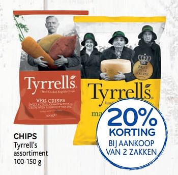 Promoties Chips tyrrell`s 20% korting bij aankoop van 2 zakken - Tyrrells - Geldig van 20/05/2020 tot 02/06/2020 bij Alvo