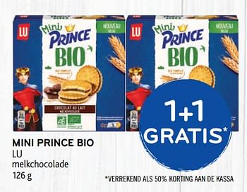 Promoties Mini prince bio lu melkchocolade 1+1 gratis - Lu - Geldig van 20/05/2020 tot 02/06/2020 bij Alvo