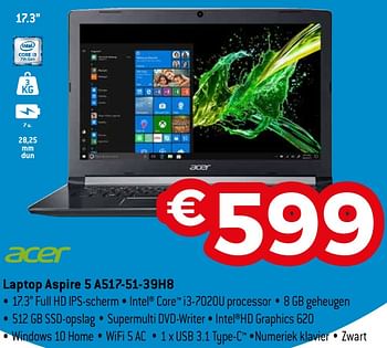 Promoties Acer laptop aspire 5 a517-51-39h8 - Acer - Geldig van 07/05/2020 tot 30/06/2020 bij Exellent