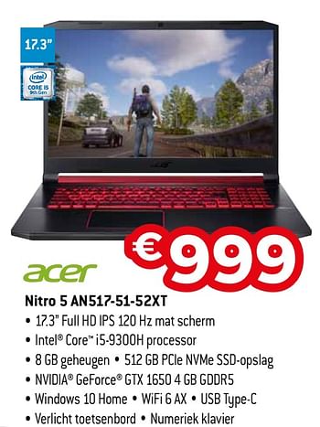 Promoties Acer nitro 5 an517-51-52xt - Acer - Geldig van 07/05/2020 tot 30/06/2020 bij Exellent