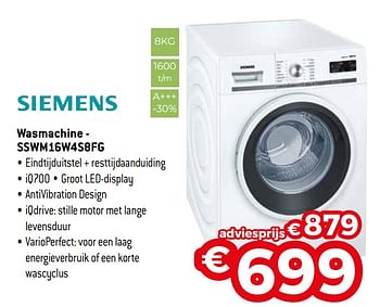 Promoties Siemens wasmachine - sswm16w4s8fg - Siemens - Geldig van 07/05/2020 tot 30/06/2020 bij Exellent